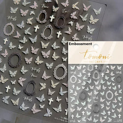 Chic Retro Rose Photo Frame Dried Flower Petal Self Adhesive Nail Art Stickers 5D Hot Stamping Relief Rhinestone Manicure Decals (Online Order Only)