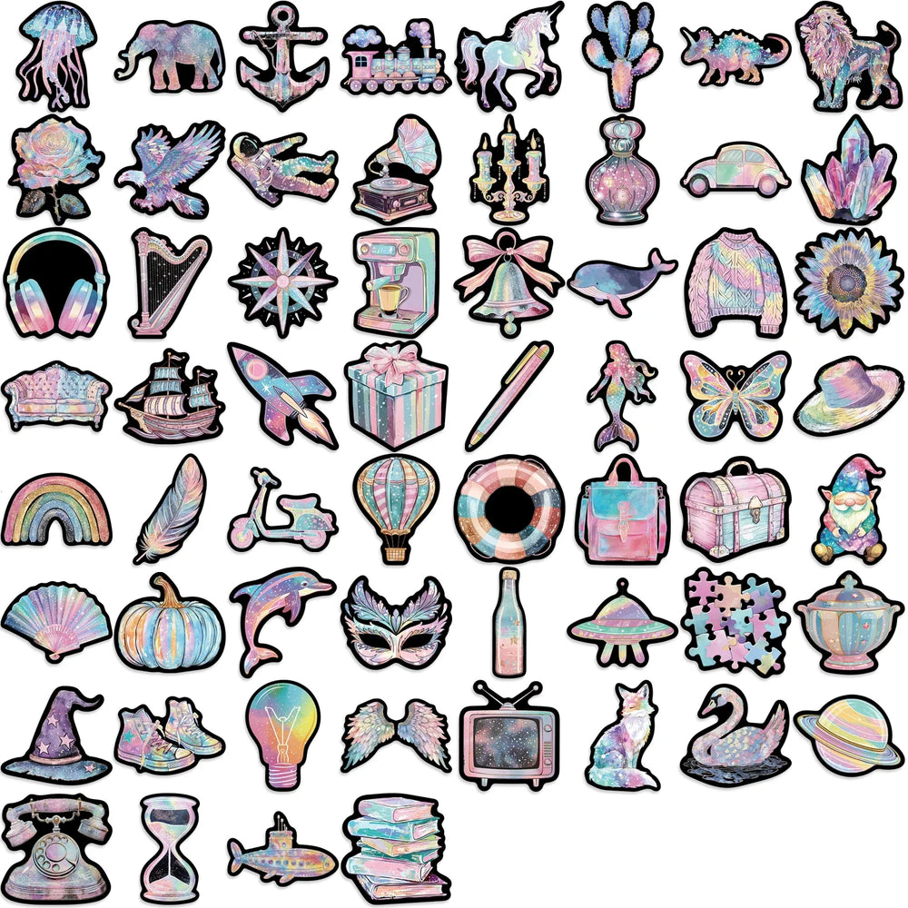 60PCS Colorful Shoes Shells Schoolbags Aesthetics Sticker Waterproof Cartoon Sticker For Desk Refrigerator Computer Phone (Online Order Only)