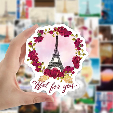 10/30/50PCS Paris Landscape Famous Buildings Stickers Decal Decorative DIY Phone Motorcycle Laptop Toy PVC Waterproof Sticker (ONLINE ORDER ONLY)