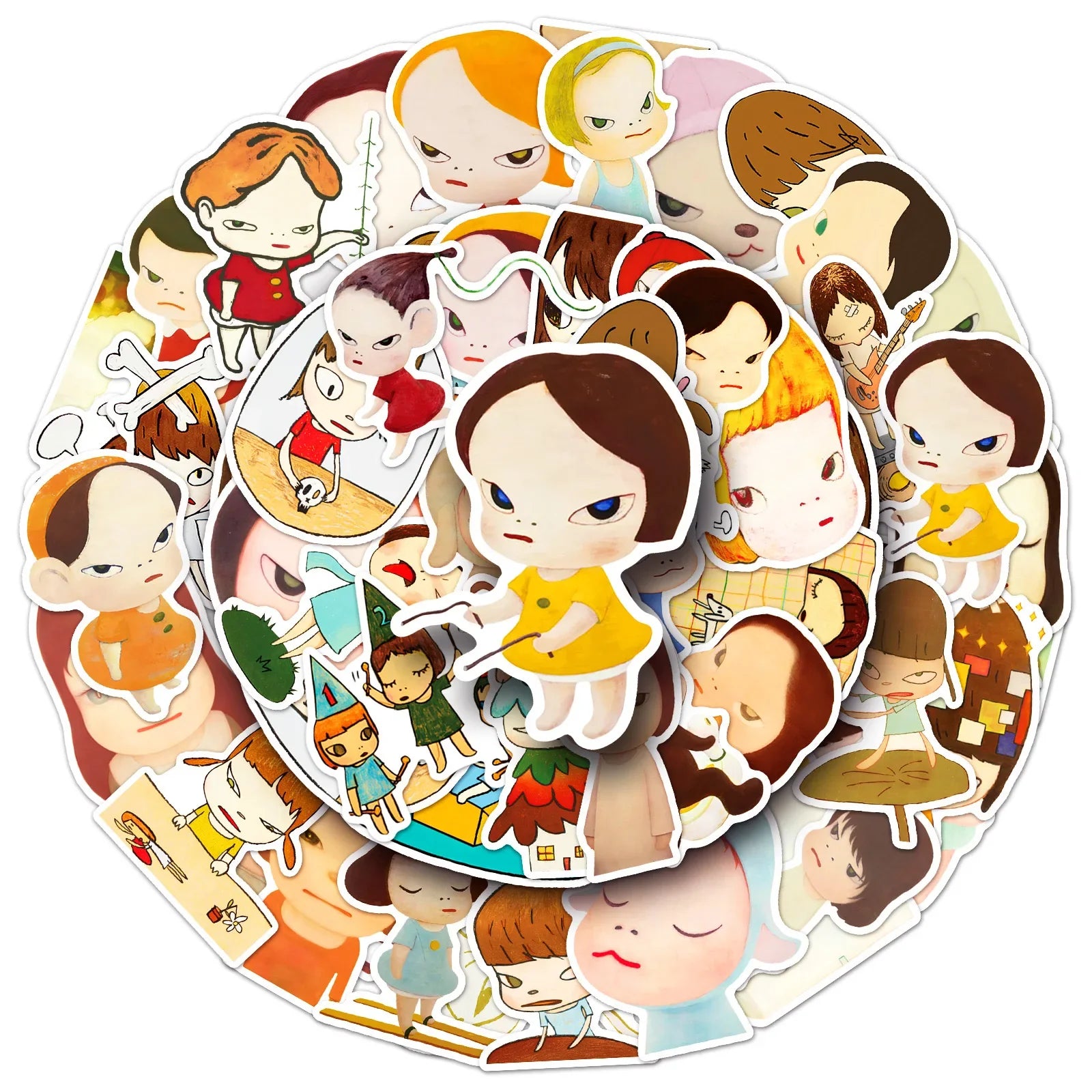 10/51pcs Cute Japanese Nara Yoshitomo Cartoon Stickers Decal Decoration Toy Suitcase Scrapbook Phone Laptop Stationery Sticker (ONLINE ORDER ONLY)