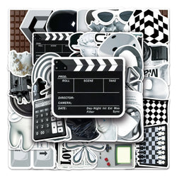 50Pcs Black & White Cartoon Waterproof Vinyl Stickers for Skateboard Snowboard (ONLINE ORDER ONLY)