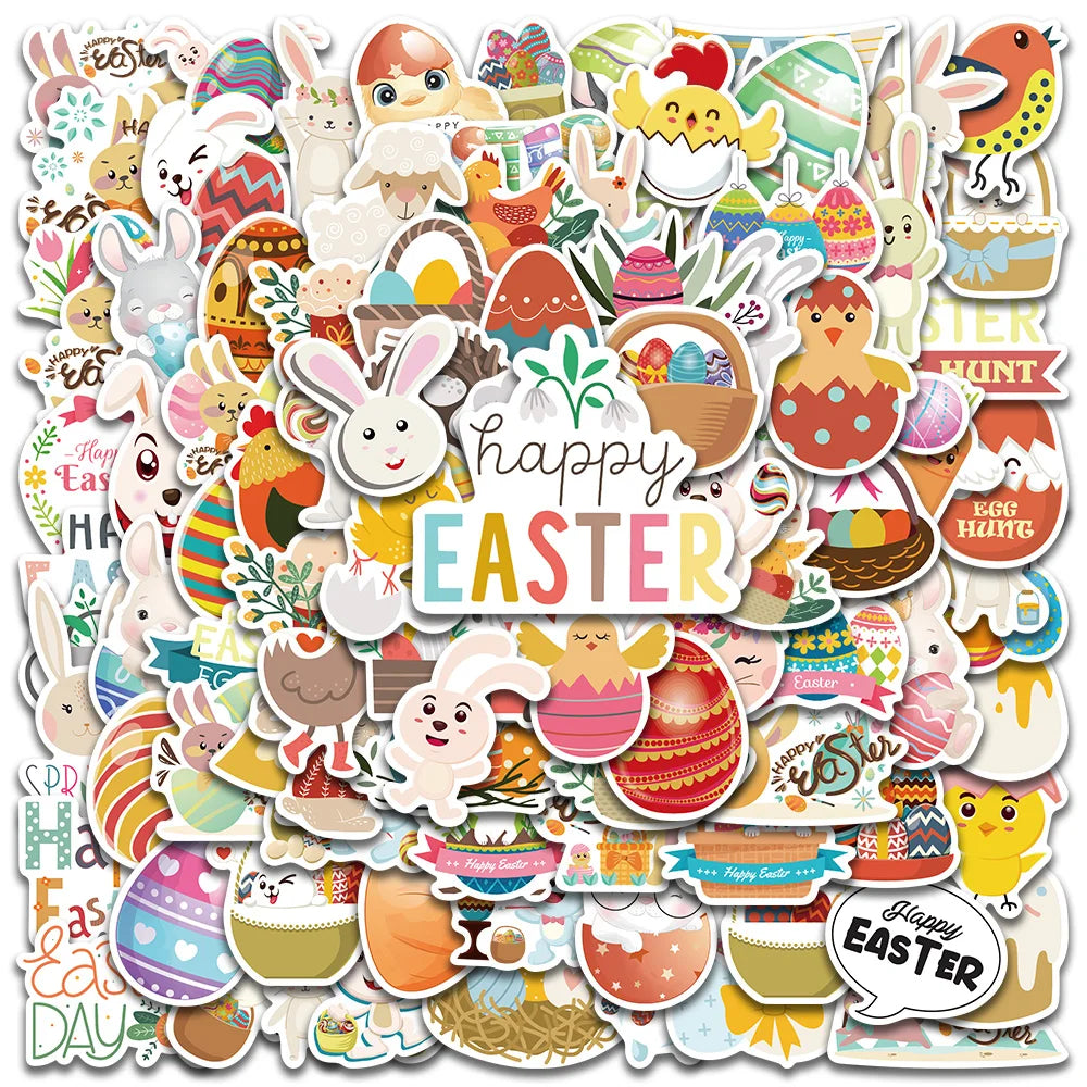 50/100pcs Easter Egg Cartoon Stickers for Car, Laptop, Luggage, Skateboard, Motorcycle, Kid Toys (ONLINE ORDER ONLY)