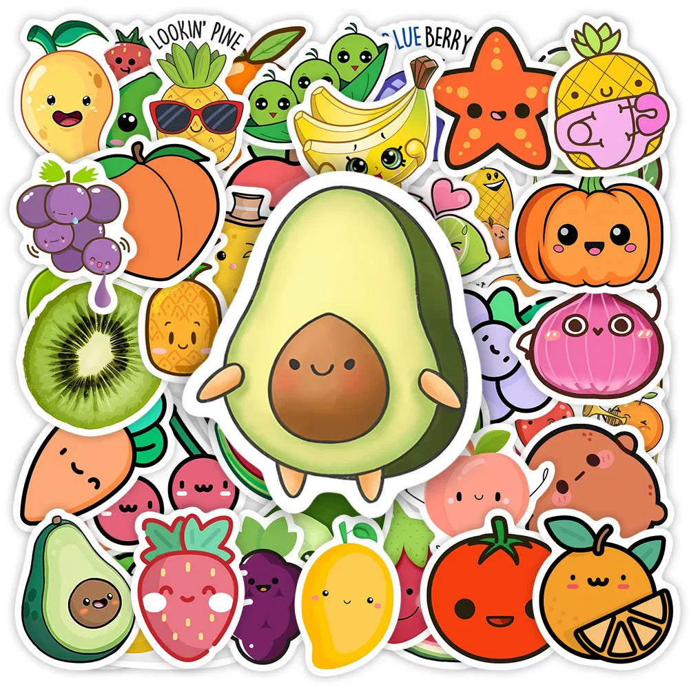 Kawaii Cute Cartoon Fruits and Vegetables Stickers  DIY Toy Gift Decorative Decal for Phone Luggage Laptop Scrapbook Waterproof (ONLINE ORDER ONLY)