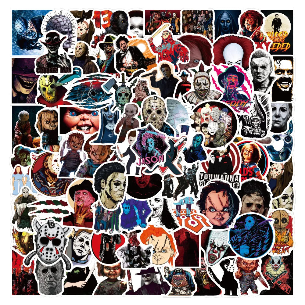 Horror Film Stickers: Halloween Decals for Phone, Laptop, Suitcase, Skateboard, Helmet (ONLINE ORDER ONLY)