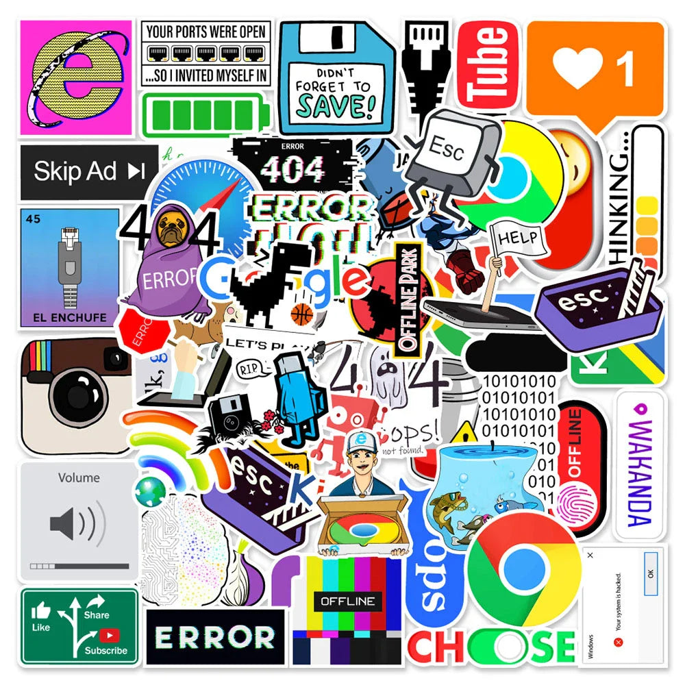 10/30/50pcs Cartoon Programming 404 Network Error Graffiti Stickers DIY Laptop Motorcycle Car Computer Waterproof Sticker Decals (ONLINE ORDER ONLY)