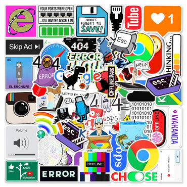 10/30/50pcs Cartoon Programming 404 Network Error Graffiti Stickers DIY Laptop Motorcycle Car Computer Waterproof Sticker Decals (ONLINE ORDER ONLY)
