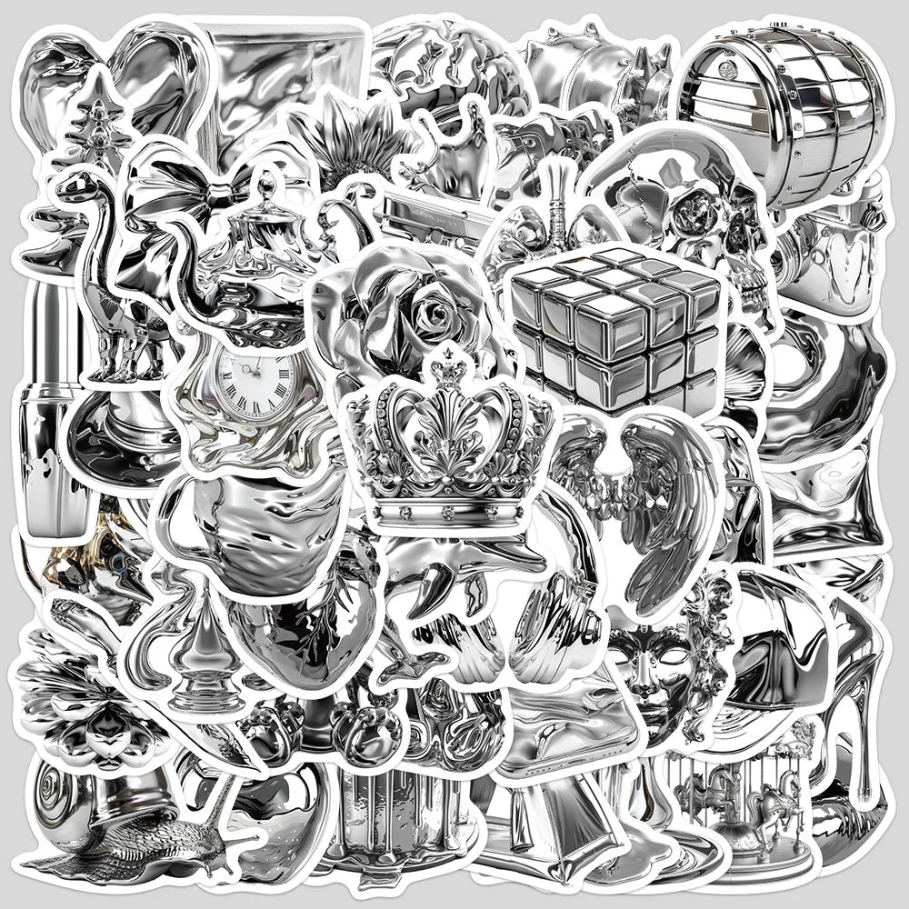 50pcs Silver Graffiti Stickers for Helmets, Walls, DIY Decoration Wholesale (Online Order Only)