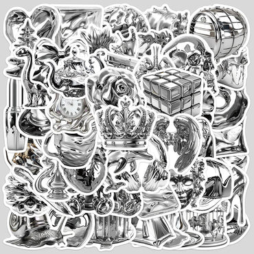 50pcs Silver Graffiti Stickers for Helmets, Walls, DIY Decoration Wholesale (Online Order Only)
