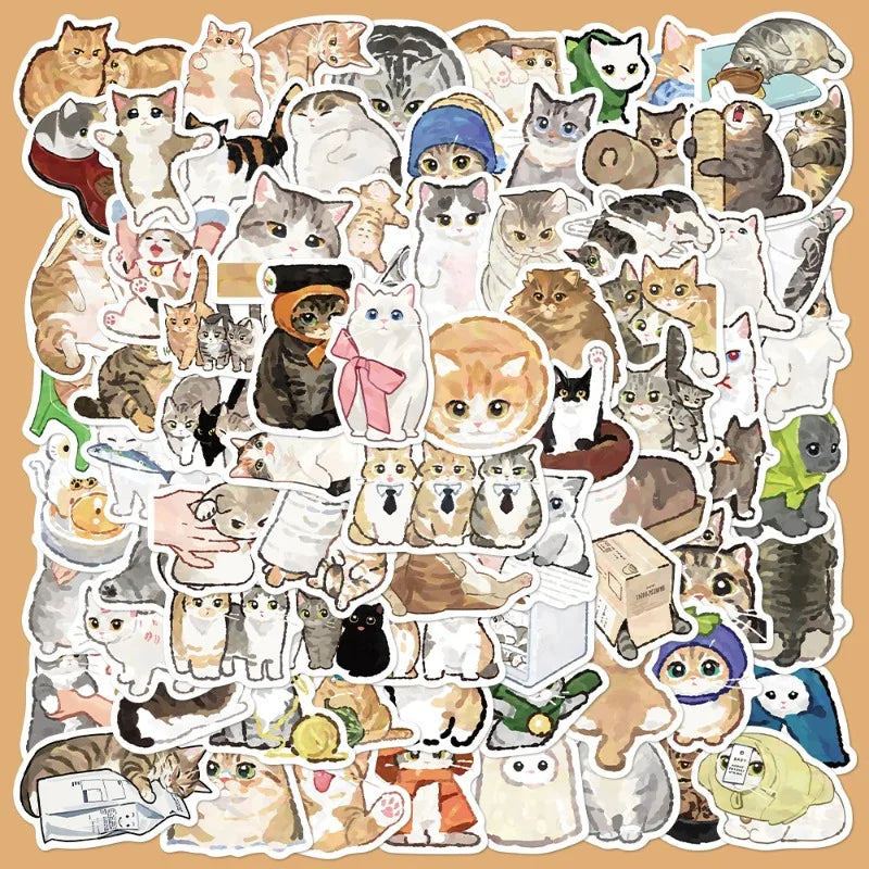 77pcs Cute Cat Graffiti Stickers for Helmet, Wall, DIY Decoration Wholesale (ONLINE ORDER ONLY)
