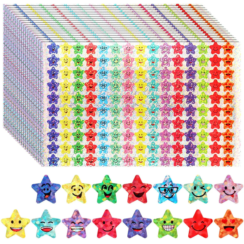 1500 Pcs Glitter Foil Small Star Stickers,15 Designs Happy Face Stickers for Student Reward (ONLINE ORDER ONLY)