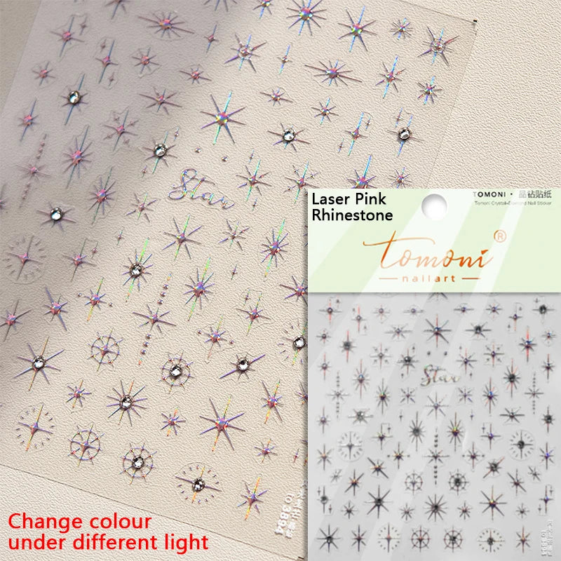 Gold Silver Star Laser Pink Colorful Glitter Starlight Sparkle Rhinestones Relief Nail Art Decorations Stickers Manicure Decals (ONLINE ORDER ONLY)