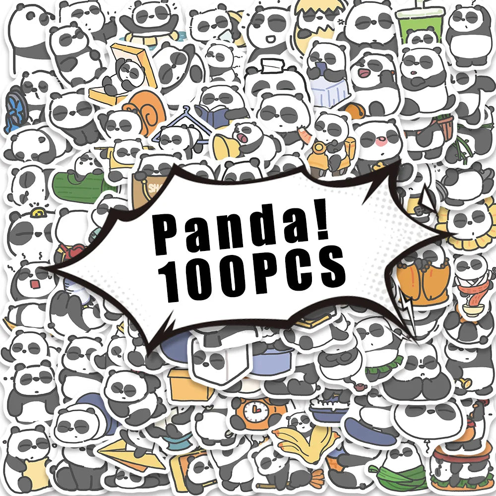 100PCS Plump Panda Cartoon Stickers Waterproof Decals for Bike, Bottle, Suitcase, Laptop, Gifts (ONLINE ORDER ONLY)