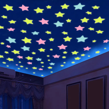 100pcs Glow in the Dark Star Wall Stickers for Kids Rooms Fluorescent Decals (Online Order Only)