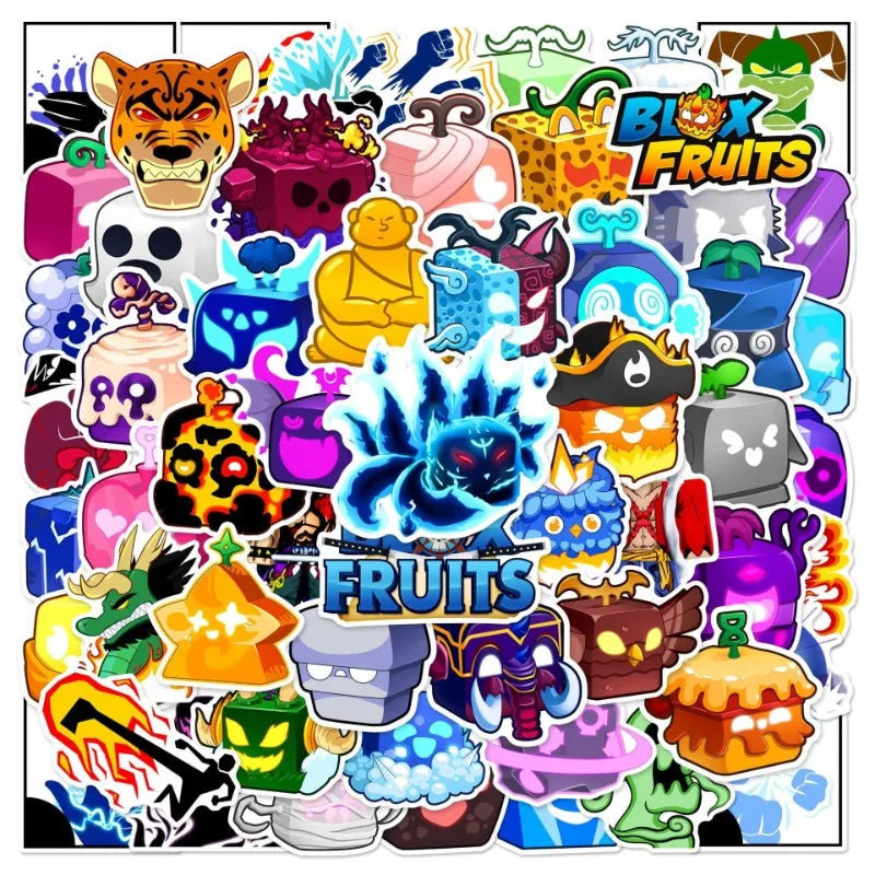 60pcs Blox Fruits Stickers for Laptop, Phone, Car, Scooter, Water Bottle, Suitcase, Stationery, Refrigerator (Online Order Only)