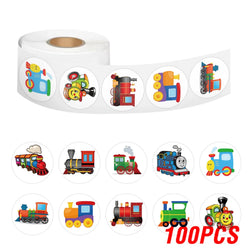 100-500pcs Kids Stickers Train Birthday Party Sticker Traffic Round Reward Sticker For Boys Girls Gift Label Stationery (Online Order Only)
