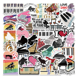 50pcs Cartoon Piano Music Graffiti Stickers for Helmet, Desktop, Wall Decoration, DIY (ONLINE ORDER ONLY)