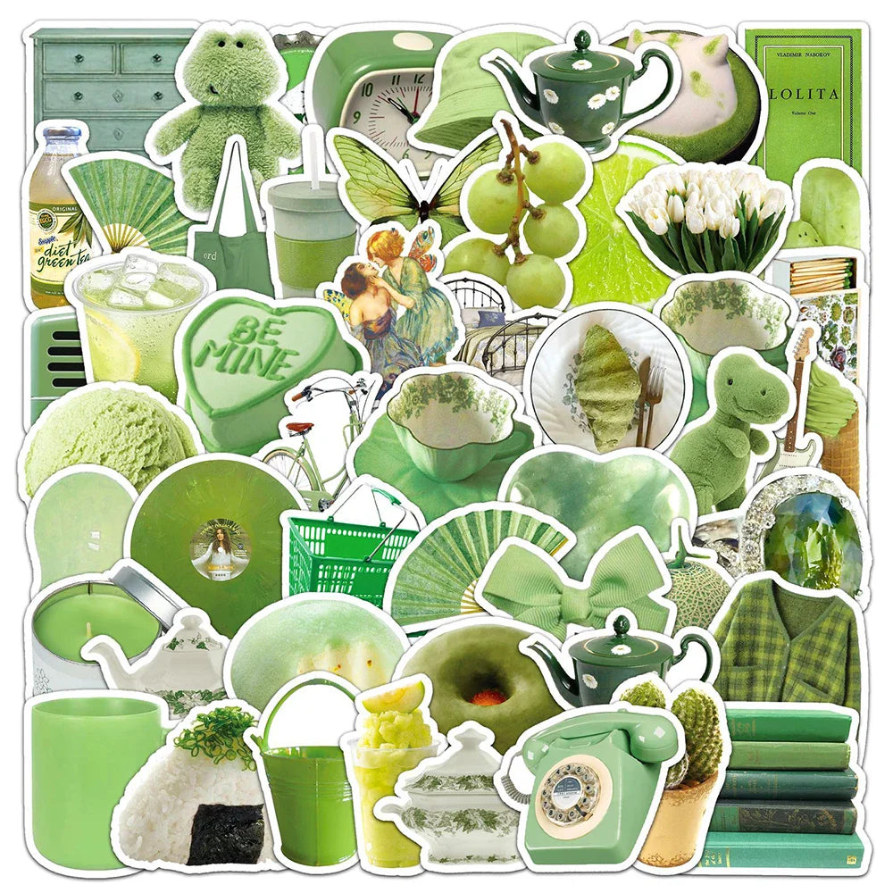 Green Cartoon Stickers 10/30/50pcs Cute Waterproof Decals for Skateboard Luggage Phone Bike Kids (Online Order Only)