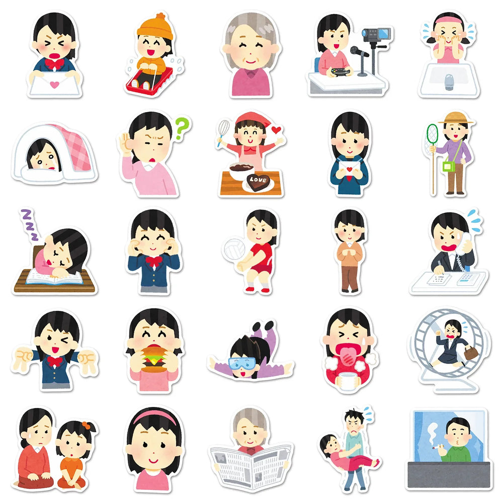 10/30/50PCS Irasutoya Stickers Illustration Graffiti Sticker Funny Cartoon Meme Decoration Laptop Phone Guitar Bike Skateboard (ONLINE ORDER ONLY)