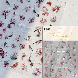 Pink Peach Blossom Blue Magpie Butterfly Bird Wing Tree Branch Animals Plants Shiny 3D Adhesive Nail Art Stickers Manicure Decal (ONLINE ORDER ONLY)