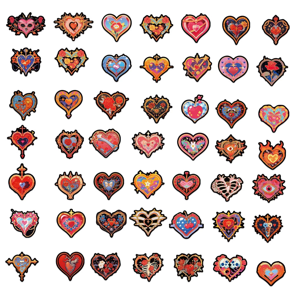 50pcs Retro Fancy Flower Skull Heart Stickers For Luggage Laptop Phone Water Bottle Vinyl Cartoon Waterproof Graffiti Decals (ONLINE ORDER ONLY)