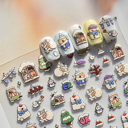 Cat House Snow Tree Window Fish Star Shiny Snowman Duck 5D Self Adhesive Nail Art Stickers Hat Apple Rhinestone Manicure Decals (ONLINE ORDER ONLY)