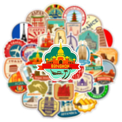 10/25/50pcs Retro World Travel Landmark Suitcase Stamps Sticker Packs (ONLINE ORDER ONLY)