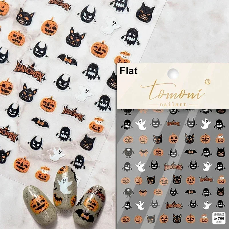 Cat Eye Halloween Terror Spider Cross Rose Love Heart Flower Snake Web Candy Bunny Thrilling Nail Art Stickers Manicure Decals (Online Order Only)