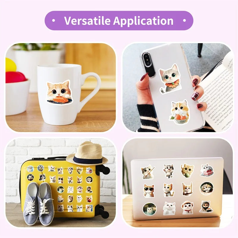 10/30/50PCS Kawaii Oil Painting Cat Sticky PVC Sticker Aesthetic DIY Decoration Scrapbooking Hand Accounting Supplies for Kids (ONLINE ORDER ONLY)