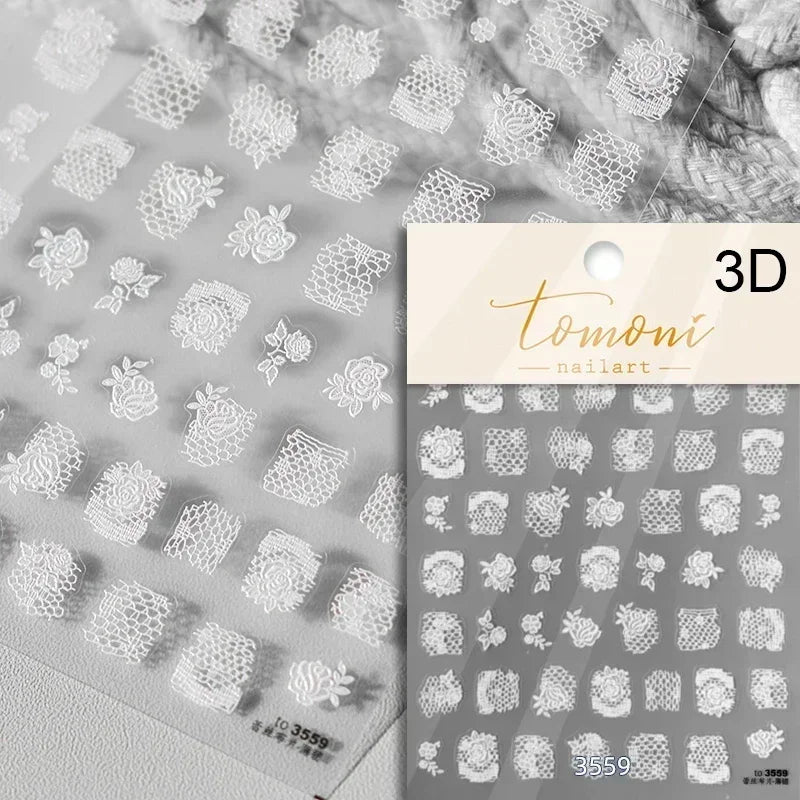 Gradient Halo Dyeing Dark Red Rose Flower Rhinestone Lace Bow Heart 3D Self Adhesive Nail Art Decoration Sticker Manicure Decals (ONLINE ORDER ONLY)