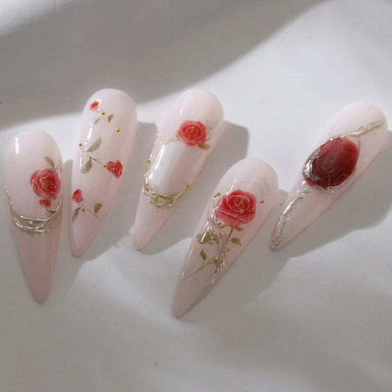 Rose Flower Bouquet Wreath Lace Green Leaves Beautiful Floret Heart Rich Adhesive Nail Art Decorations Stickers Manicure Decals (ONLINE ORDER ONLY)