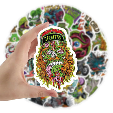 10/50PCS Funny Horror Liquid Monster Stickers Cool Graffiti Decoration DIY Skateboard Scrapbook Phone Laptop Car Decals Toys (Online Order Only)