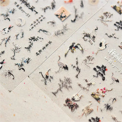 Red Azalea Rose Peony Crane Warbler Bird Fish Lily Chicken Rabbit Lobster Flower Retro Chinese Nail Art Sticker Decoration Decal (Online Order Only)