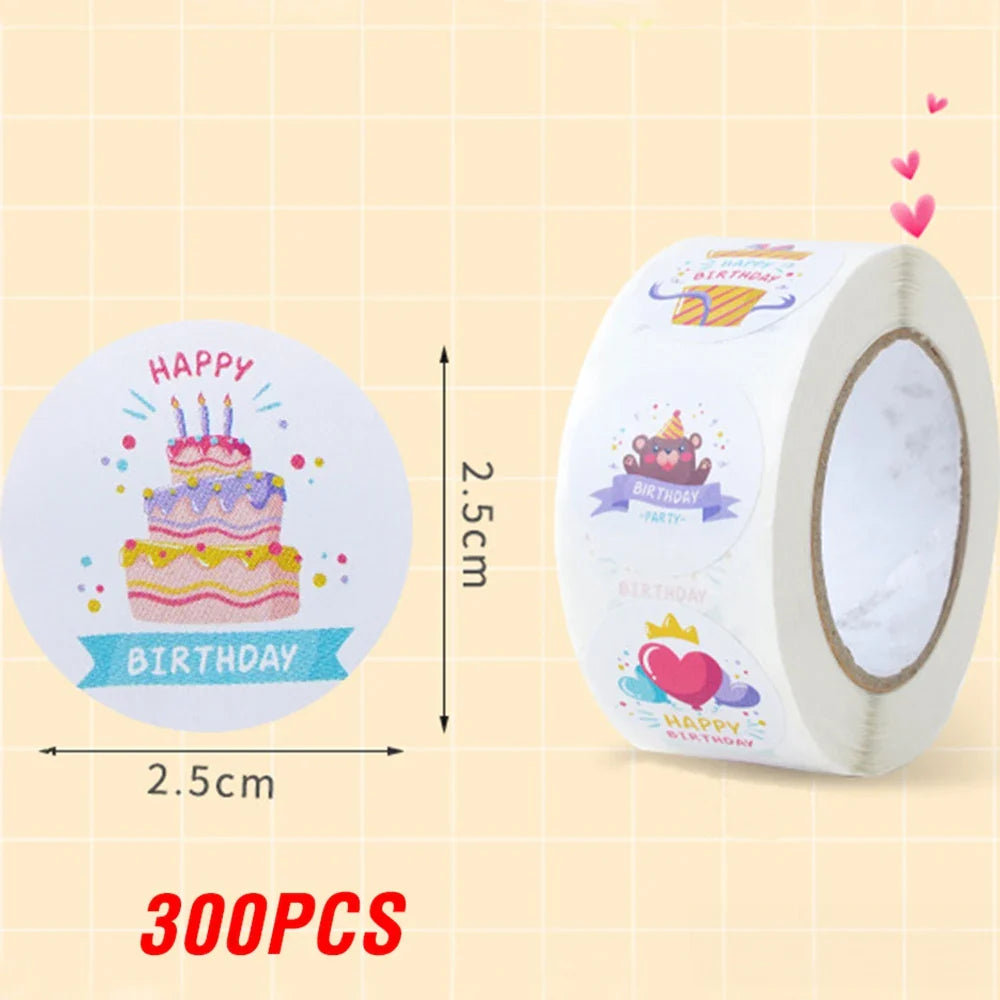 100-500pcs Happy Birthday Cake Party Sticker Creative Cartoon Decorative Holiday Gift Sticker Envelope Sealing Sticker (ONLINE ORDER ONLY)