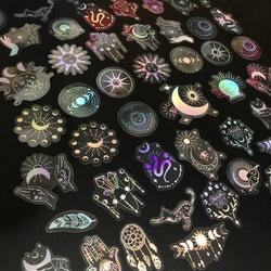 50pcs Holographic Glitter Stickers PET Transparent Shiny Waterproof Decorative Decals (Online Order Only)