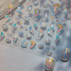Colored Whale Seahorse Shell Crab Otter Pearl Oyster Starfish Ocean Dreamy Adhesive Nail Art Stickers Manicure Decals Wholesale (ONLINE ORDER ONLY)