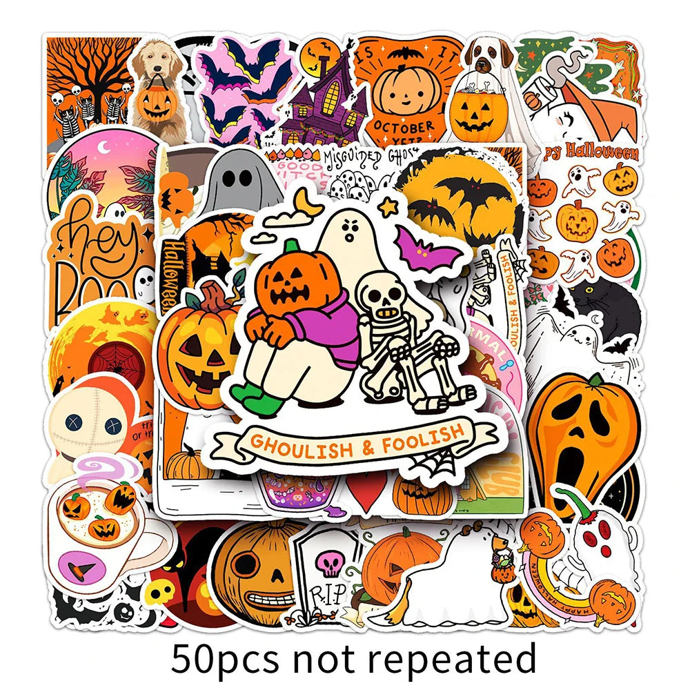 10/30/50PCS Horror Halloween Cartoon Sticker Decals For Notebook Motorcycle Bike Laptop PVC Waterproof Graffiti Stickers Kid Toy (ONLINE ORDER ONLY)