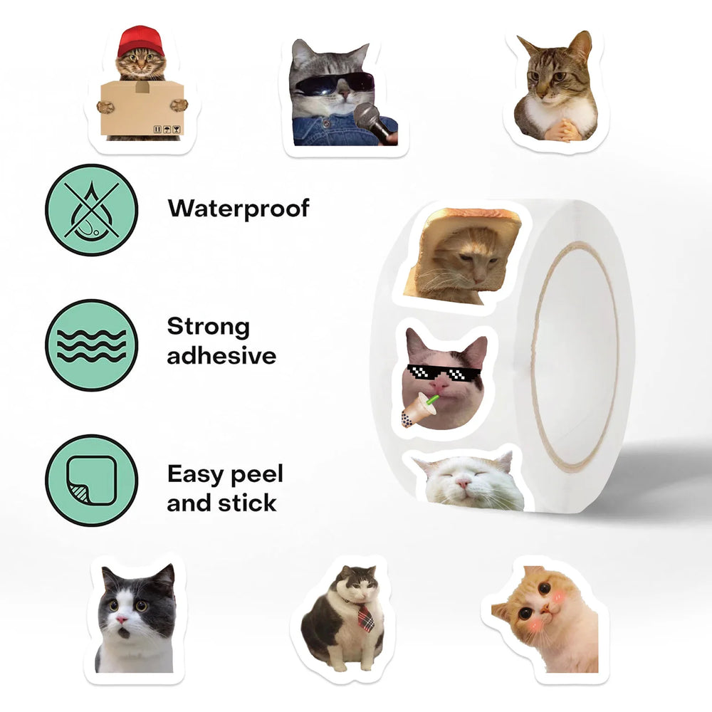 500pcs/roll Funny Cats MEME Cartoon Graffiti Stickers DIY Phone Guitar Laptop Notebook Suitcase Waterproof Sticker Kids Toy (ONLINE ORDER ONLY)