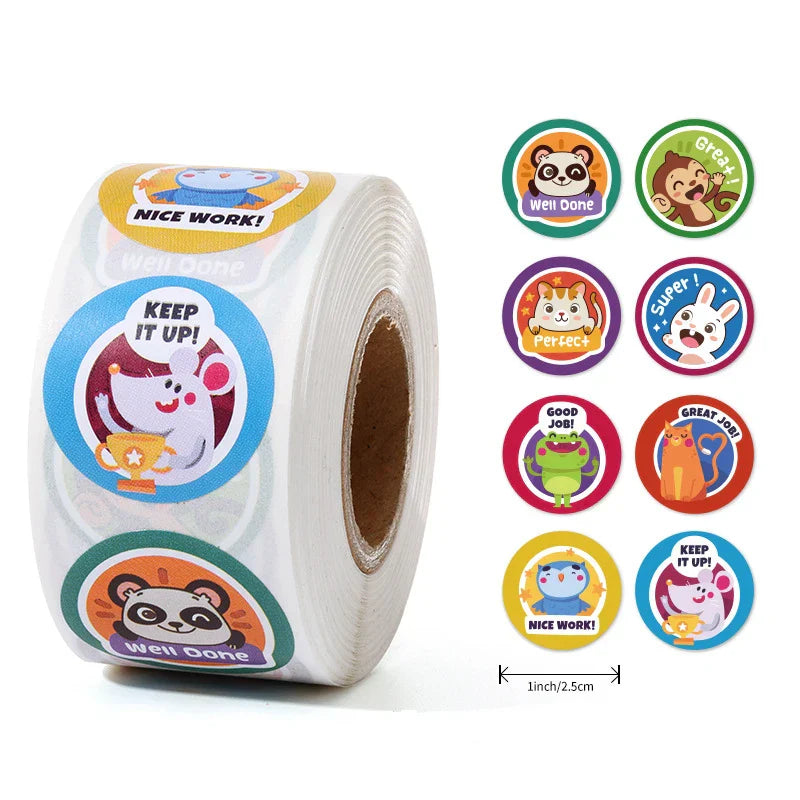 Animal Stickers Roll 1inch/2.5cm, 50-500 Pcs, Reward Labels for Students, Envelope Seals (Online Order Only)