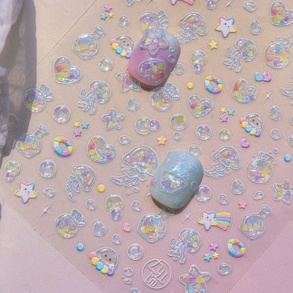 Star Drift Bottle Current Bottle Jellyfish Marine Meteor Water Bubble Love Heart Self Adhesive Nail Art Stickers Manicure Decals (ONLINE ORDER ONLY)