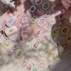 Retro European Flower Frame Gypsophila Bouquet Garden Charming Tulip Lavender Daisy Delicate Nail Art Stickers Manicure Decals (ONLINE ORDER ONLY)