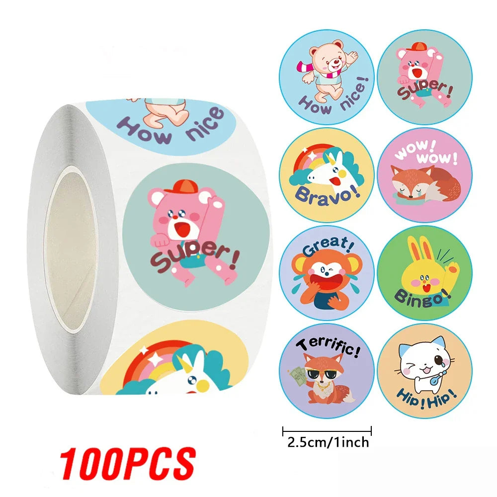 100-500pcs Cute Animal Reward Stickers with Word Motivational Stickers for School Teacher Kids Student Stationery Stickers (ONLINE ORDER ONLY)