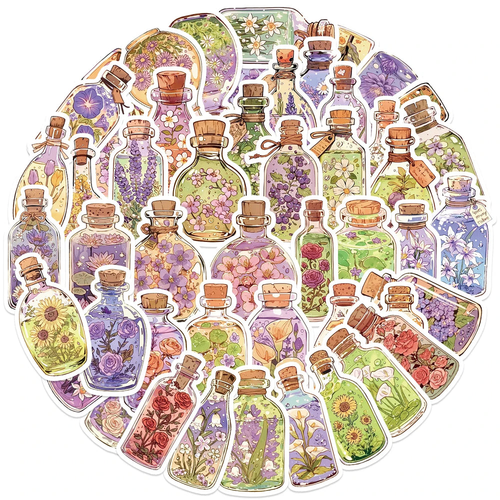 50pcs Colorful Fantasy Glass Flower Stickers Scrapbooking Decorative DIY Stationery Waterproof Journals Notebooks (Online Order Only)