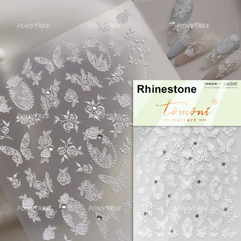 Retro Rose Flowers Bowknot Petal Romantic 5D Soft Embossed Relief Self Adhesive Nail Art Decoration Stickers 3D Manicure Decals (ONLINE ORDER ONLY)