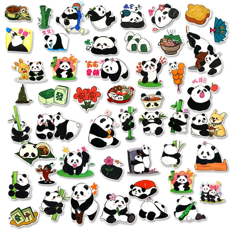 Panda Graffiti Sticker Rolled Flat Sheet 50 Animal Adhesive Decorative Stickers Water Cup Waterproof Sticker Cute Decal (ONLINE ORDER ONLY)