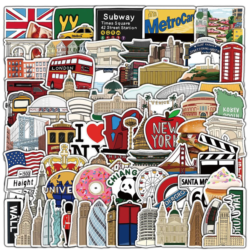10/30/50/100PCS World Famous Building Stickers Aesthetic Travel Landmark Decals DIY Notebook Suitcase Bike Phone Luggage Sticker (ONLINE ORDER ONLY)