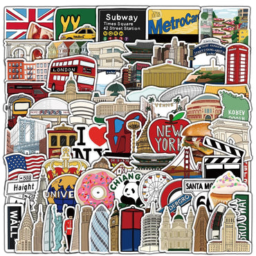 10/30/50/100PCS World Famous Building Stickers Aesthetic Travel Landmark Decals DIY Notebook Suitcase Bike Phone Luggage Sticker (ONLINE ORDER ONLY)