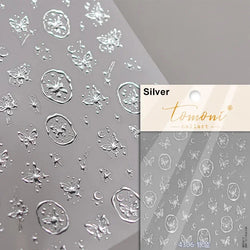 Charming Beautiful Black White Small Butterfly Flower Petal Love Heart Bowknot 5D Self Adhesive Nail Art Sticker Manicure Decals (Online Order Only)