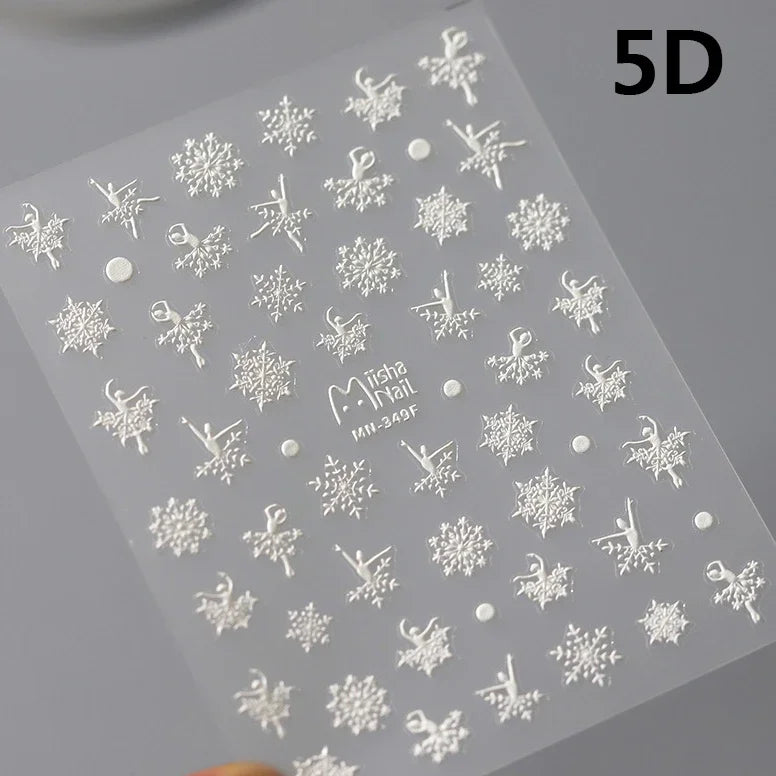 Winter Dreamy Hot Stamping Romantic White Pink Snowflakes Hexagon 3D Self Adhesive Nail Art Stickers Christmas Manicure Decals (ONLINE ORDER ONLY)