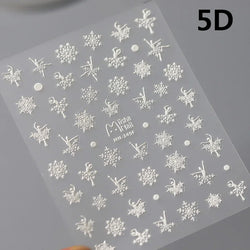 Winter Dreamy Hot Stamping Romantic White Pink Snowflakes Hexagon 3D Self Adhesive Nail Art Stickers Christmas Manicure Decals (ONLINE ORDER ONLY)