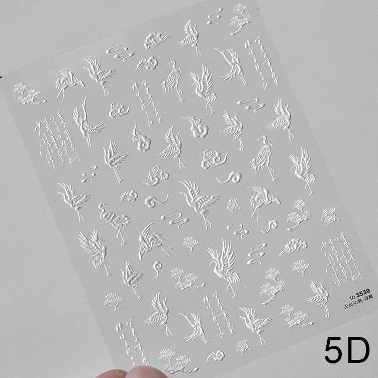 Red Plum Blossom Flower Chinese 3D Self Adhesive Nail Art Decoration Stickers Cheongsam Iris Lily Lotus Vase 5D Manicure Decals (ONLINE ORDER ONLY)